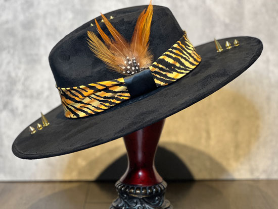 Custom_Black_Tiger_Vegan_Suede_Side Kats with Hats Custom_Black_Tiger_Vegan_Suede_Side