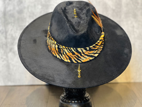 Custom_Black_Tiger_Vegan_Suede_front Kats With Hats Custom_Black_Tiger_Vegan_Suede_front